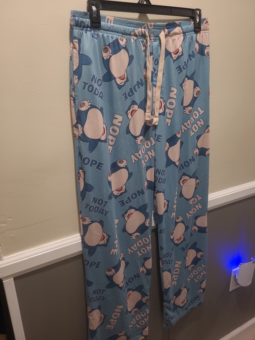 Pokemon Snorlax Mens Blue Large Lounge Pants Nope Not Today Drawstring Pajama...